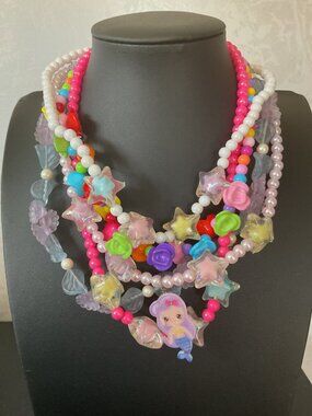 Colorful Beaded Necklace Set With Star & Flower Charms For Kids